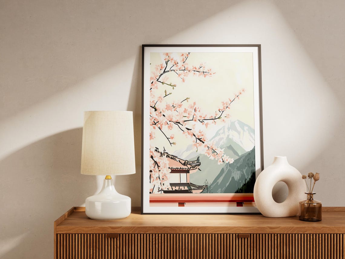Japanese Temple Cherry Blossom Mount Fuji Spring Travel Poster - Image 4