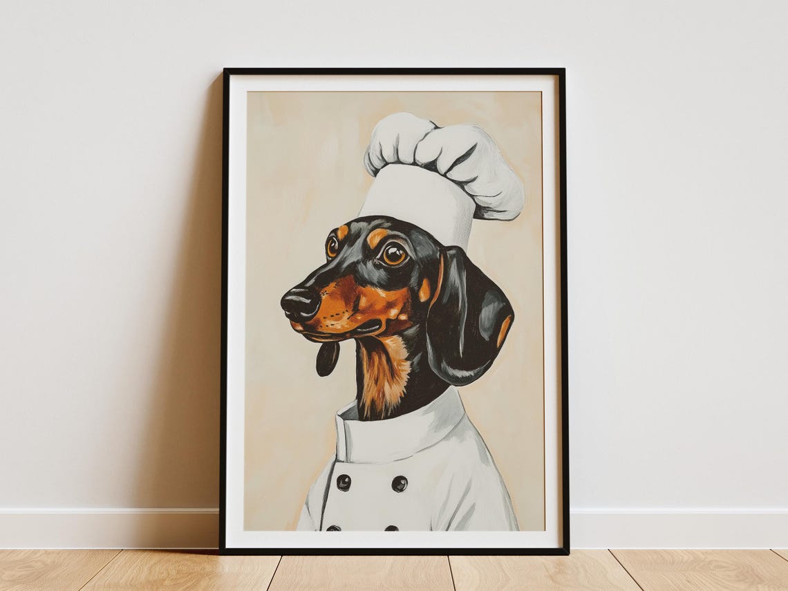 Dachshund Chef Art Print Weiner Dog Kitchen Poster Sausage Portrait Funny Decor Lover