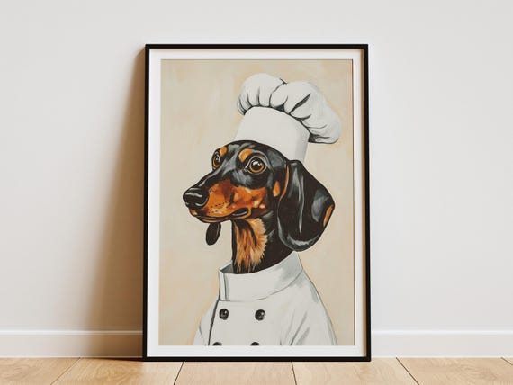 Dachshund Chef Art Print Weiner Dog Kitchen Poster Sausage Portrait Funny Decor Lover