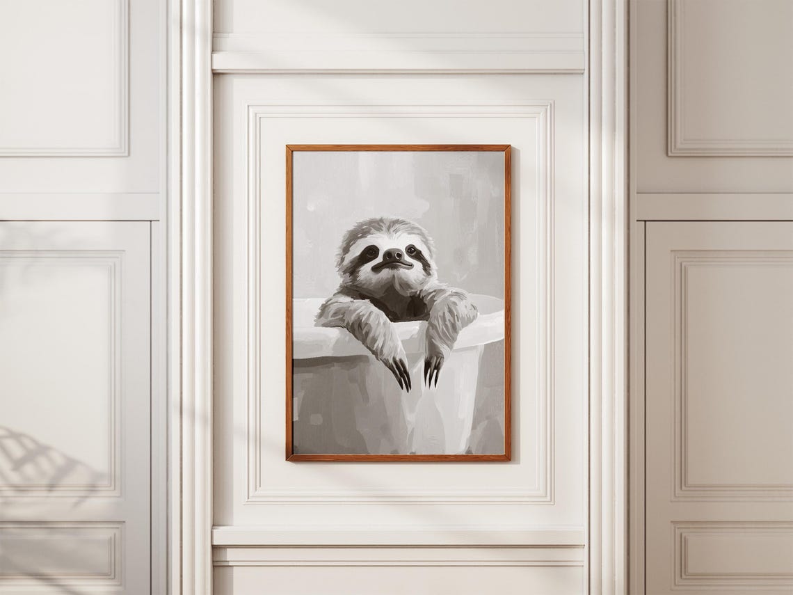 Sloth Bathtub Poster In Bubble Bath Art Print Minimalist Wall Funny Bathroom Decor Cute Animal Lover Gift - Image 2