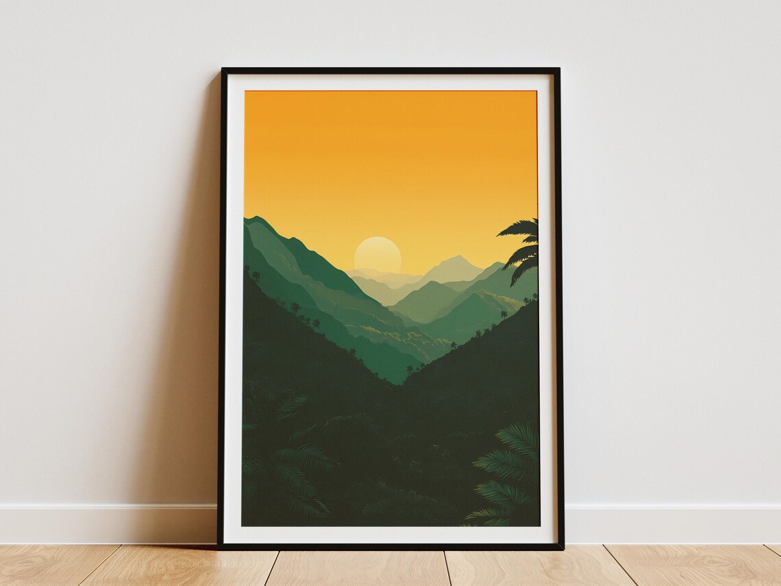 Western Ghats Sunset Layered Green Ridges India Travel Poster