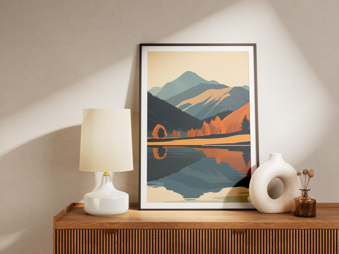 Lake District Autumn Lake Mirror Reflection Orange Trees Poster - Image 5