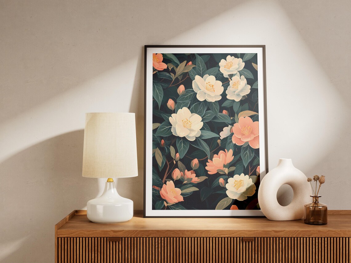White Camellia Blossoms Dark Elegant Botanical Flower Poster - Image 5