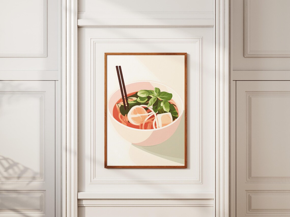 Pho Bowl With Fresh Basil And Lime Minimalist Food Art Poster - Image 2