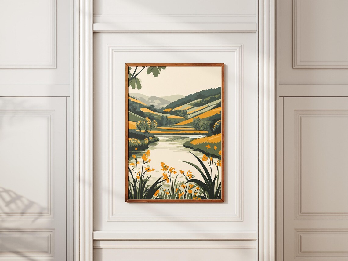 Mosel Valley Germany River Yellow Wildflowers Green Hills Poster - Image 2