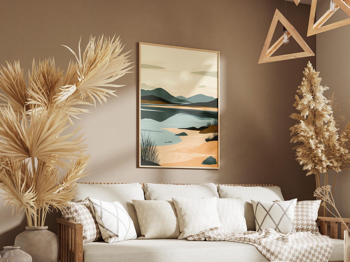 Calm Minimalist Beach With Mountain Reflection Landscape Poster - Image 3