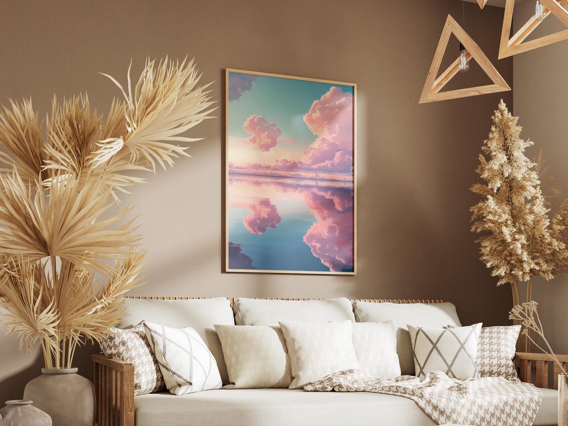 Pink Clouds Perfectly Reflected in a Mirror-Calm Turquoise Sea Poster - Image 3