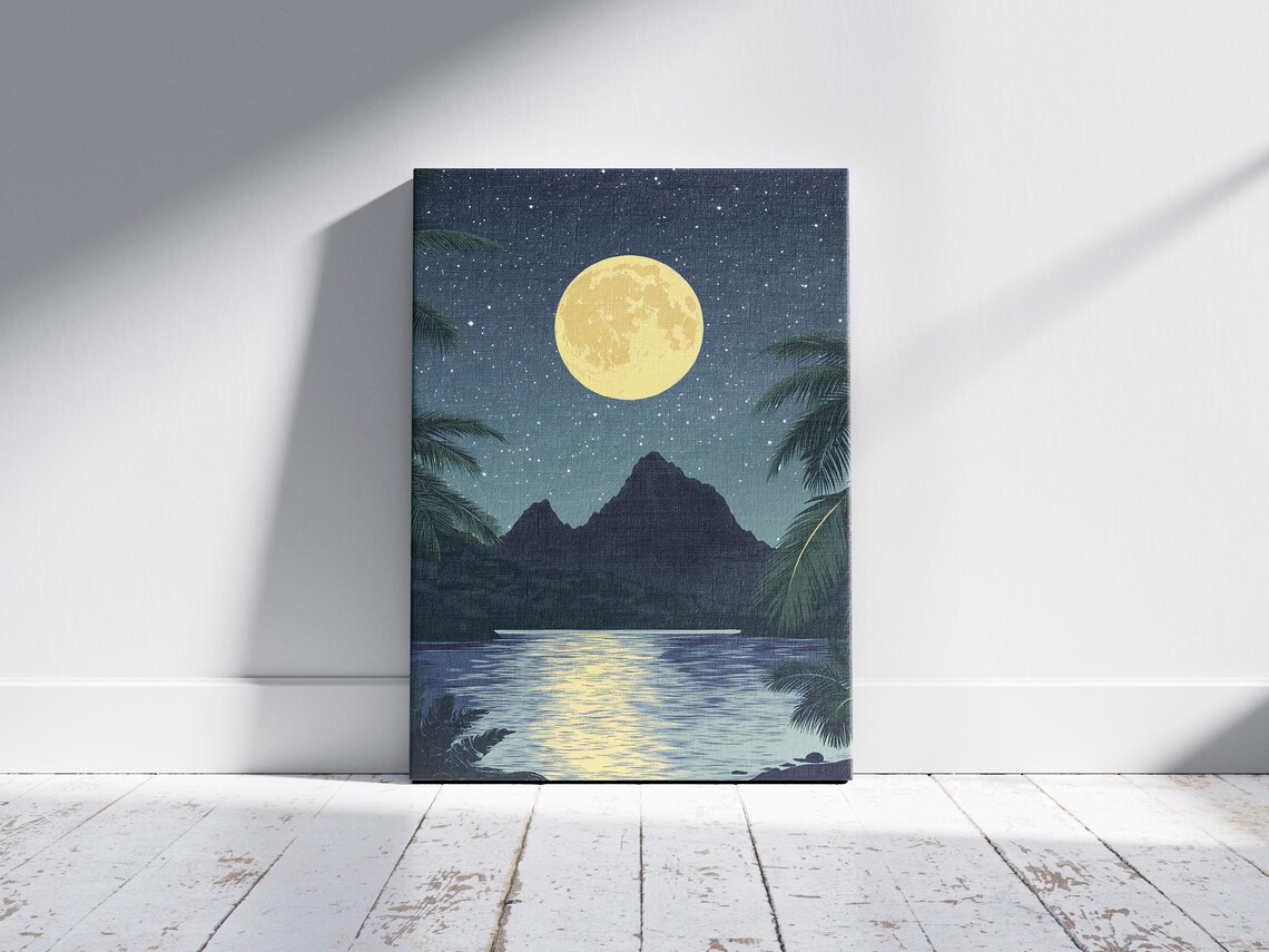 National Park of American Samoa Moonlit Bay Palm Trees Tropical Night Poster - Image 2