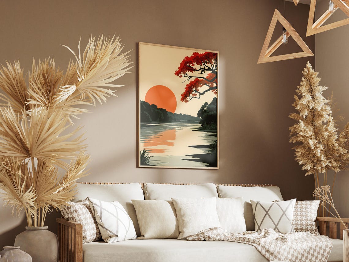 Brazilian Pantanal Sunset River Orange Sun Blossom Tree Poster - Image 3