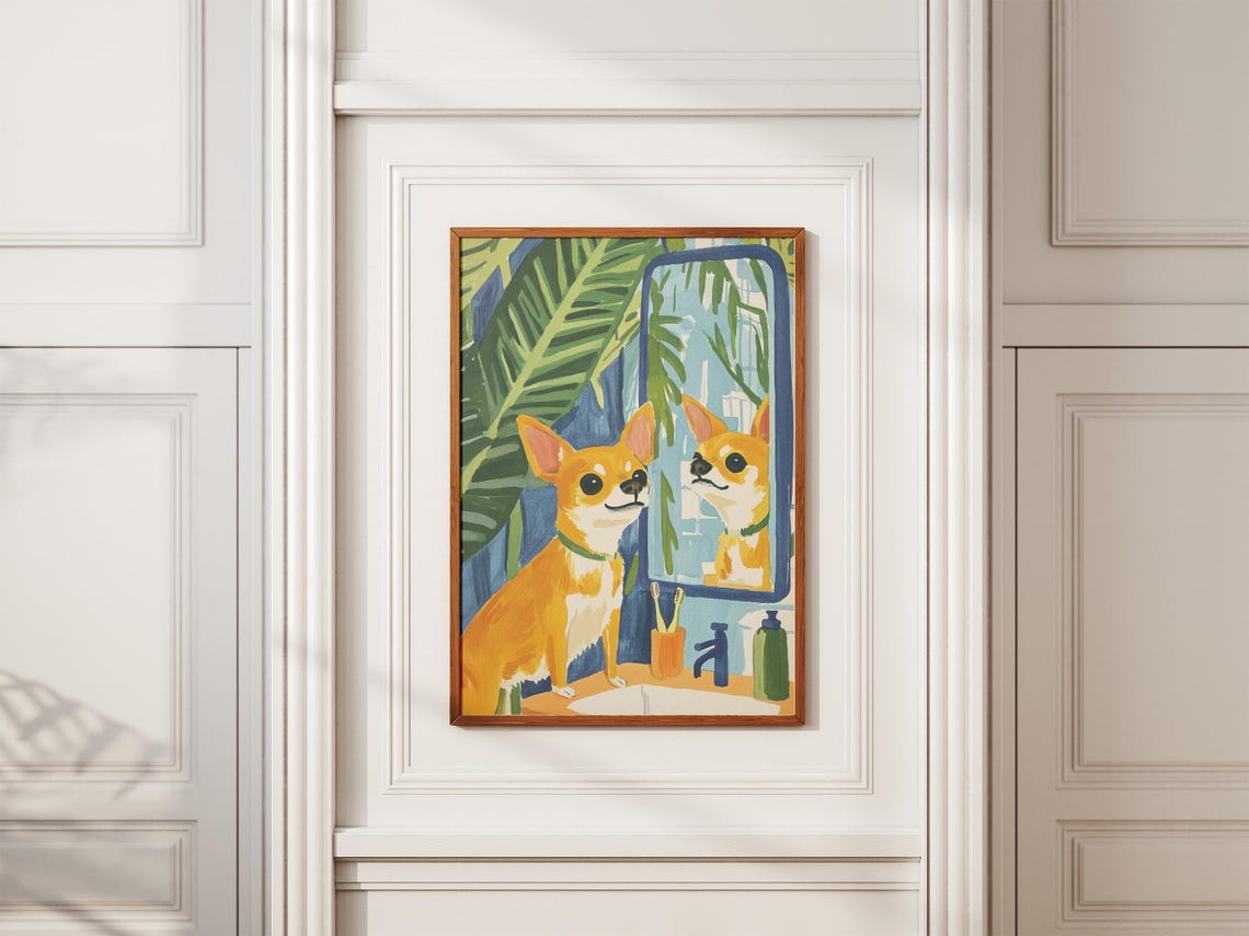 Chihuahua Dog Bathroom Print Modern Pet Portrait Cute Dog Wall Art Funny Animal Poster Dog Lover Gift Pet Print Modern Dog Orange Dog - Image 2