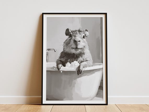 Capybara Bathtub Bubble Bath Poster Print Funny Bathroom Wall Art Cute Animal Minimalist Home Decor Lover Gift
