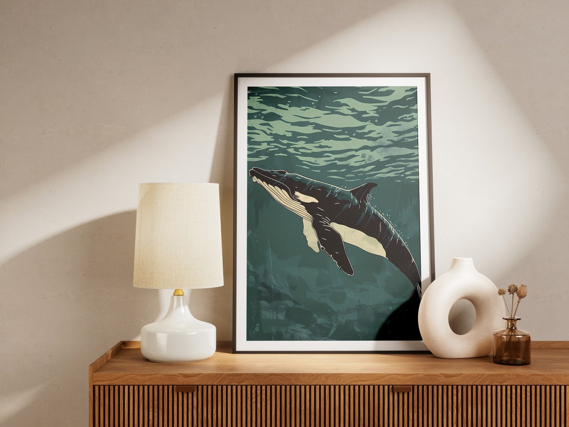 Whale Underwater Teal Ocean Minimalist Marine Wildlife Poster - Image 2