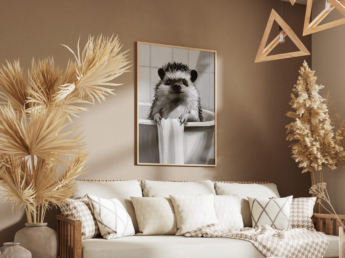 Hedgehog In Bathtub Poster Print Cute Animal Art Bathroom Wall Decor Funny Gift Bubble Bath Minimalist Nursery - Image 3