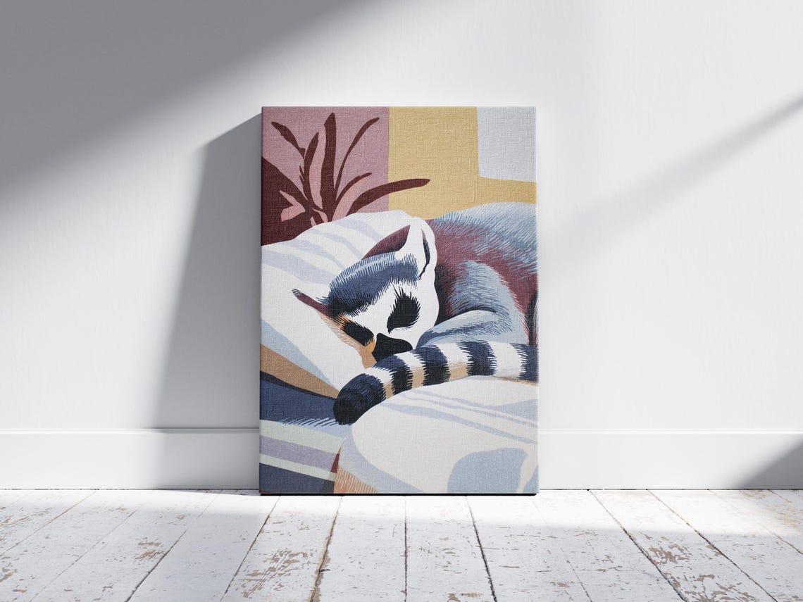 Sleeping Ring Tailed Lemur on Pillow Matisse Style Art Poster - Image 2