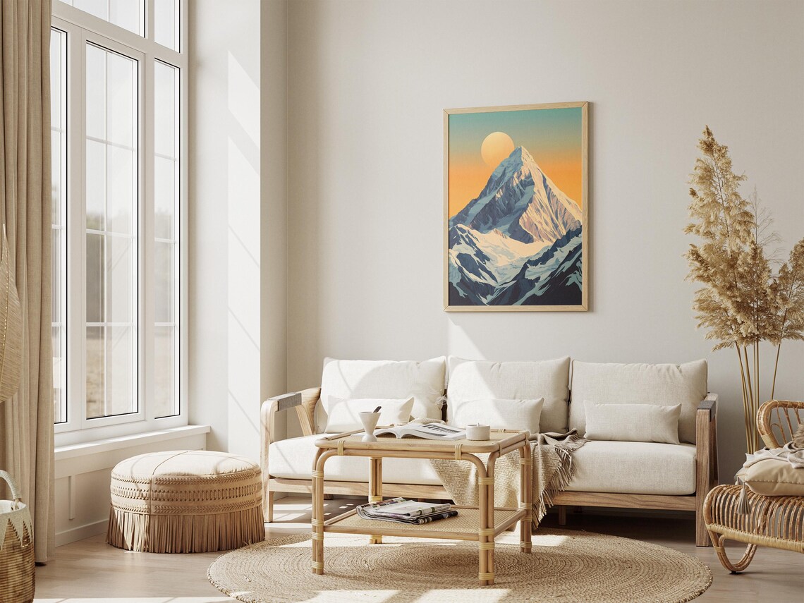 K2 Mountain Pakistan Snowy Pyramid Peak Golden Sun Art Poster - Image 4