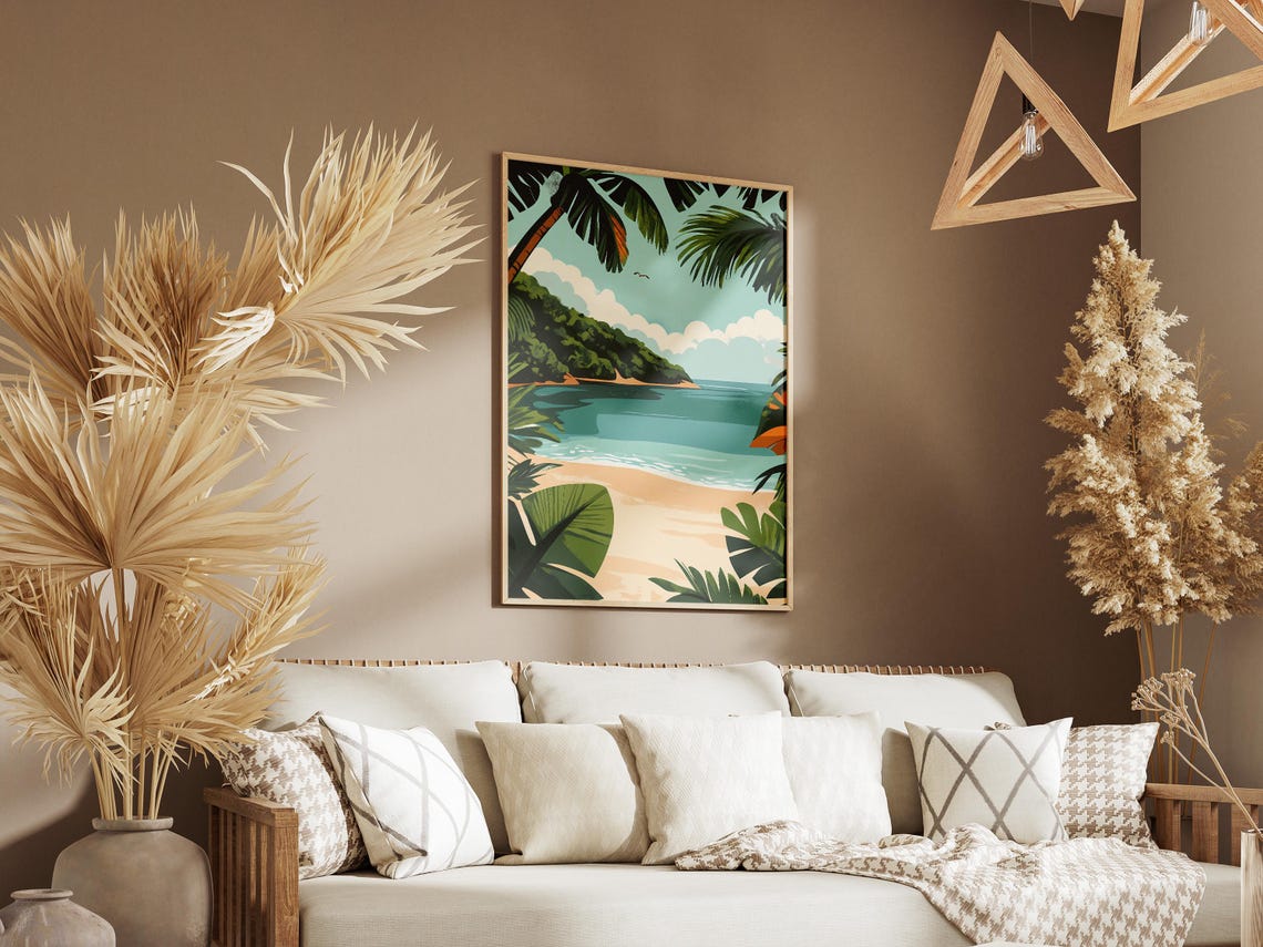Costa Rica Tropical Beach Palm Trees Turquoise Cove Travel Poster - Image 3