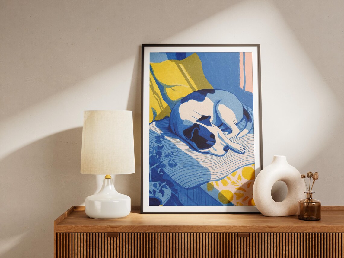 Sleeping Staffordshire Terrier on Bed Matisse Style Minimalist Dog Poster - Image 4
