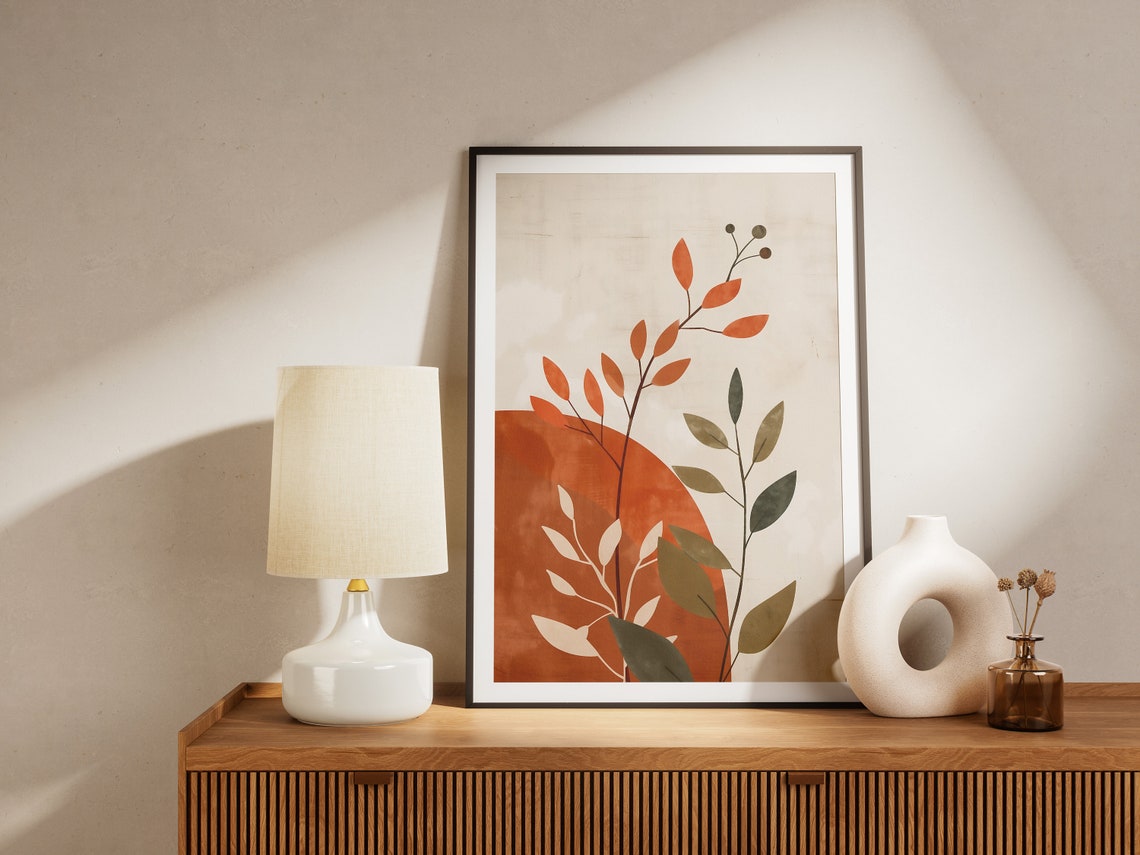 Abstract Autumn Branches Terracotta Sun Minimalist Japandi Art Poster - Image 2