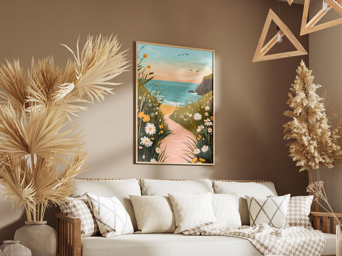 Wildflower Path With Daisies Leading Down to a Turquoise Beach Poster - Image 3