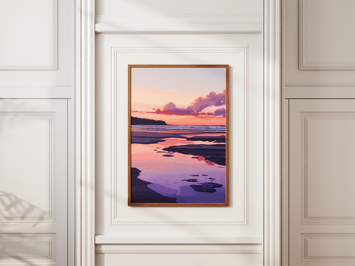 Pink Sunset Sky Reflecting in Calm Coastal Tidal Pools Poster - Image 2