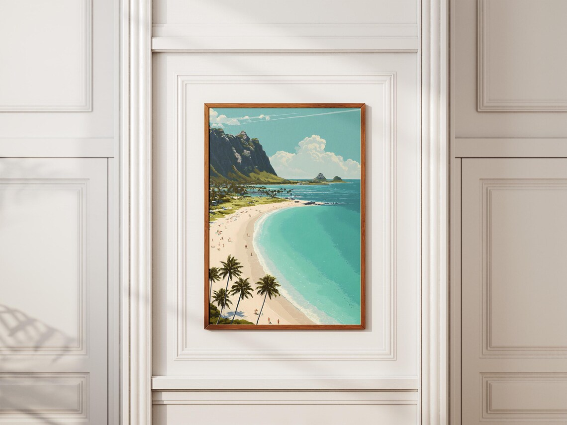 Waimanalo Hawaii Beach Vintage Travel Art Turquoise Ocean Poster - Image 2