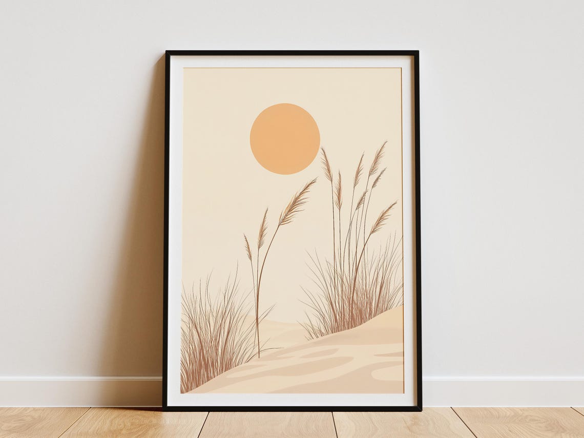 Beige Desert Dune Grass Under a Soft Rising Sun Minimalist Poster