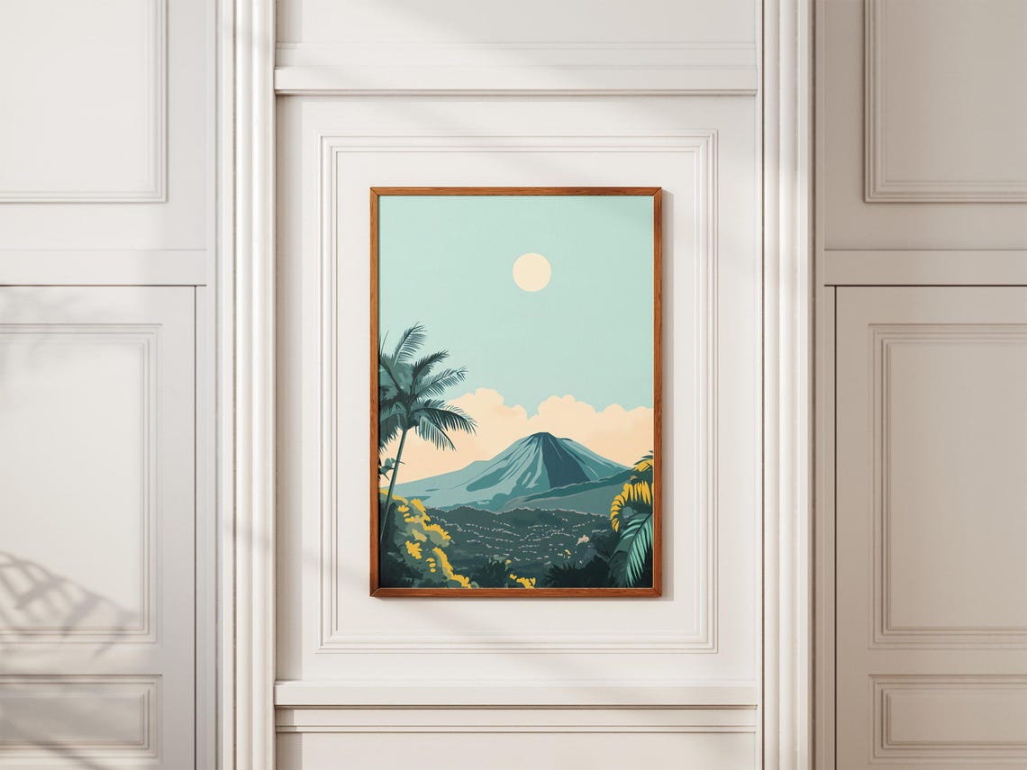 Tropical Island Volcano With Palm Trees Minimalist Art Poster - Image 2
