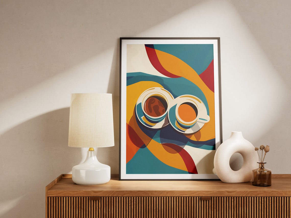 Abstract Coffee Cups Retro Mid Century Modern Kitchen Art Poster - Image 2