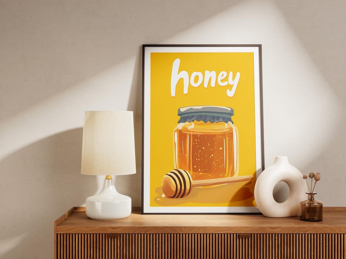 Golden Honey Jar Dipper Bold Yellow Retro Kitchen Typography Poster - Image 5