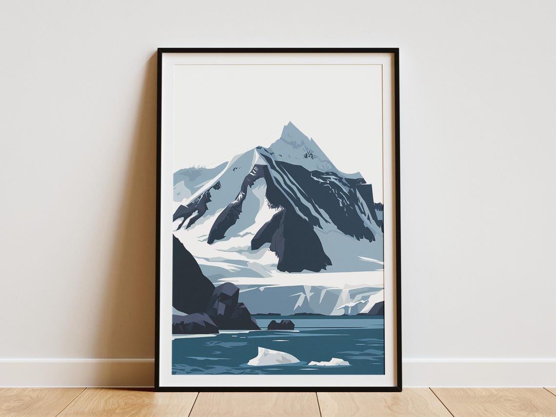 Antarctica Snowy Mountain Glacier Peaks Polar Seascape Poster