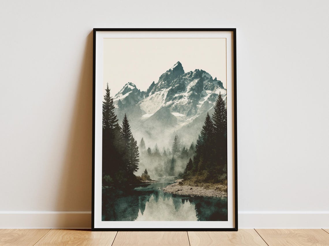 Grand Teton National Park Poster Wyoming Travel Print Vintage Style Wall Art Landscape Photography Mountain Scenery Home Decor Usa