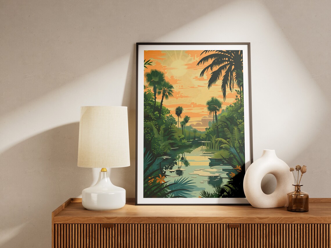 Florida Everglades Sunset Palms River Wetlands Travel Poster - Image 2