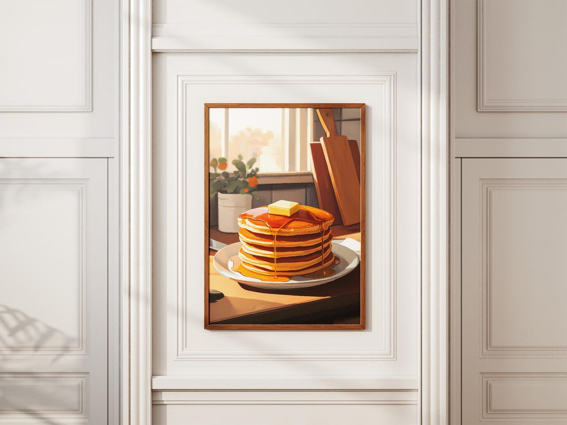 Buttered Pancakes Dripping Syrup Sunny Kitchen Breakfast Poster - Image 2