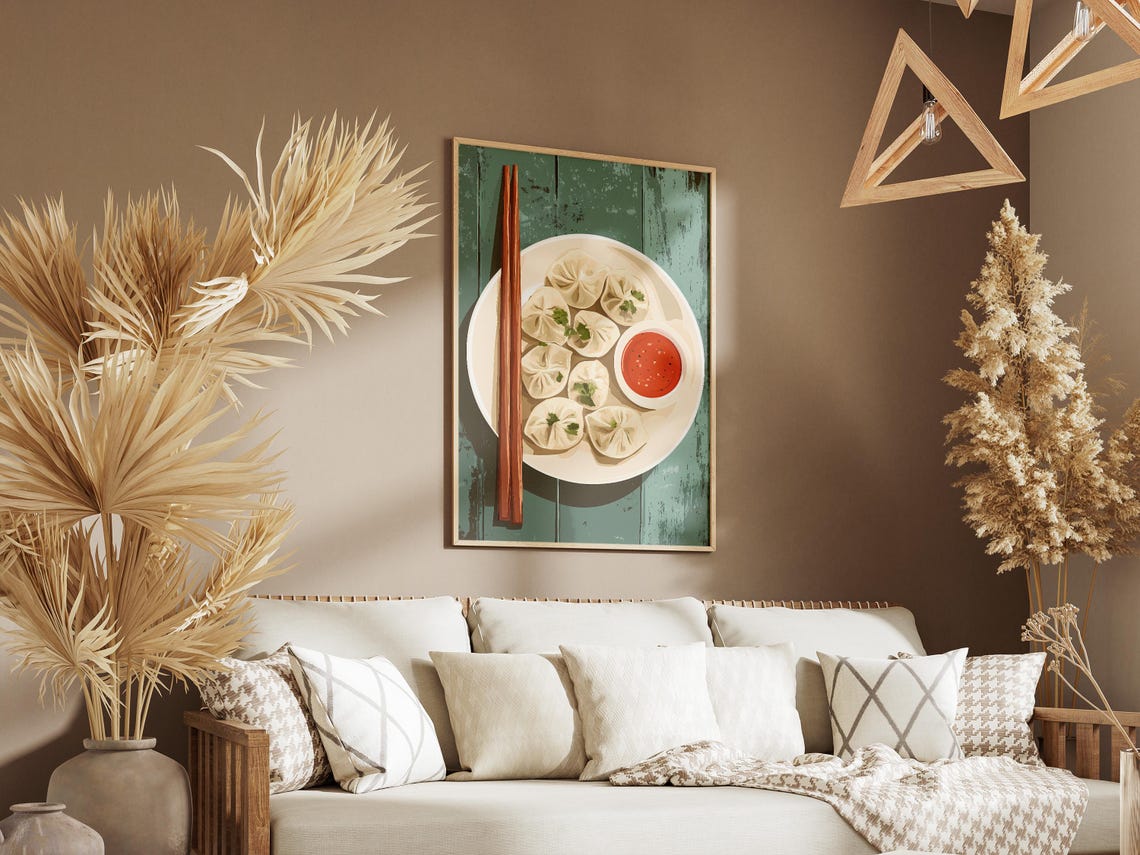 Steamed Dumplings Asian Food Flat Lay Kitchen Illustration Poster - Image 3