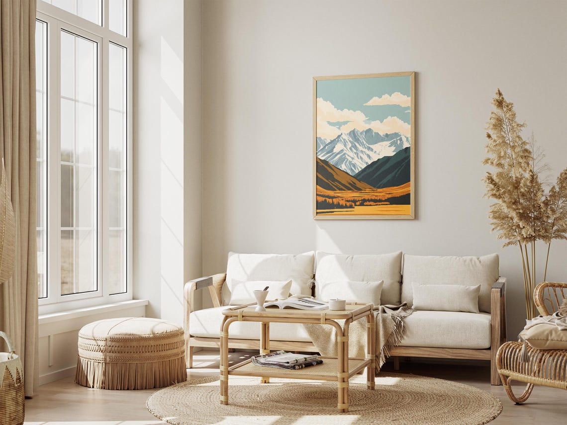 Snowcapped Peaks Golden Valley Clouds Alpine Landscape Poster - Image 4