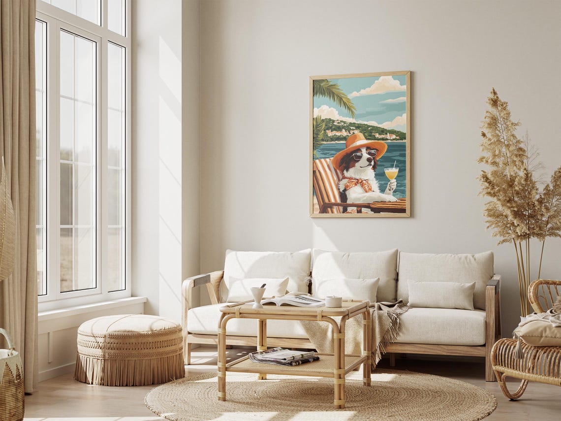 Coastal Dog Poster Summer Beach Dog Art Print Dog In Sunglasses Cute Dog Print Funny Dog Poster Border Collie Art Dog Lover Gift Pet - Image 4