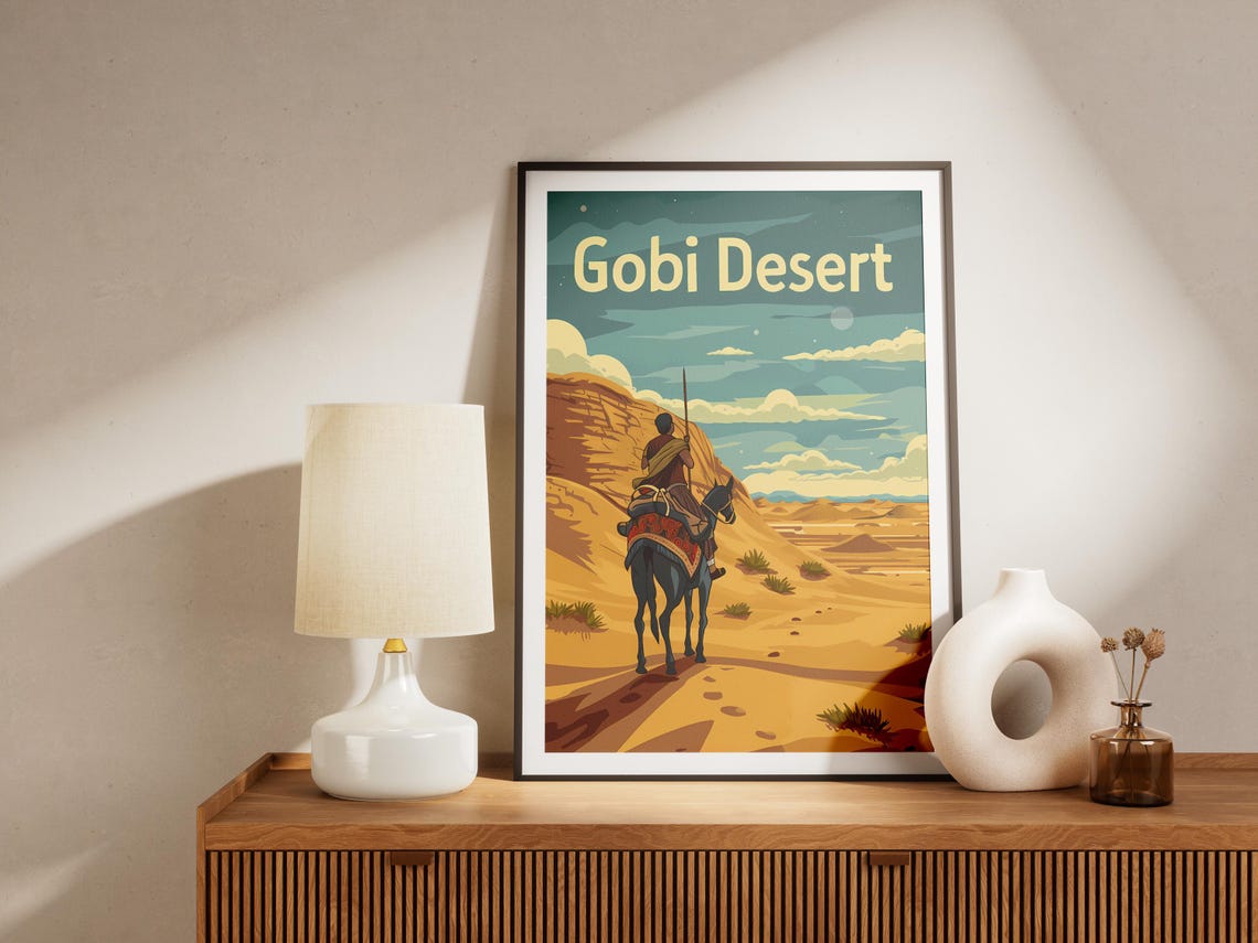 Gobi Desert Camel Rider Starry Sky Vintage Travel Art Poster - Image 2