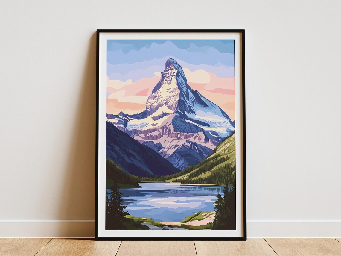 Matterhorn Switzerland Alpine Peak Over Mountain Lake Poster
