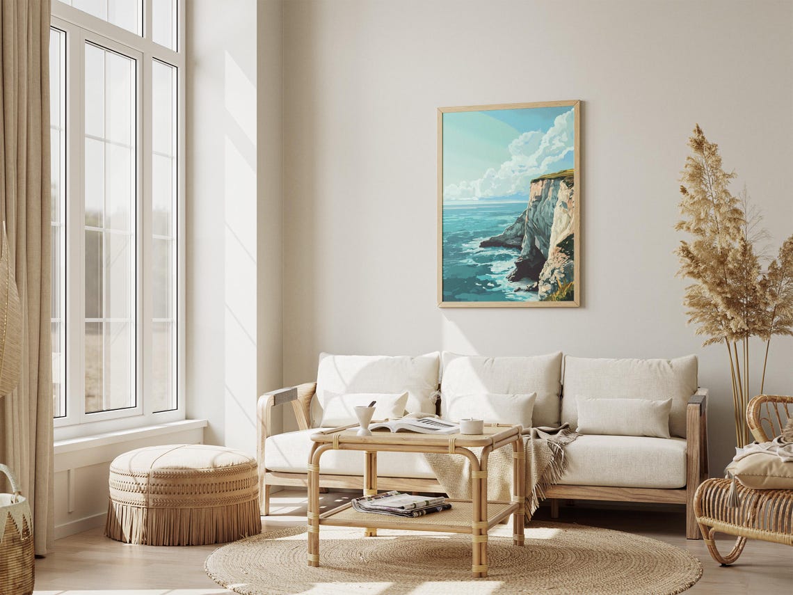 White Limestone Cliffs Towering Above a Bright Turquoise Sea Poster - Image 4