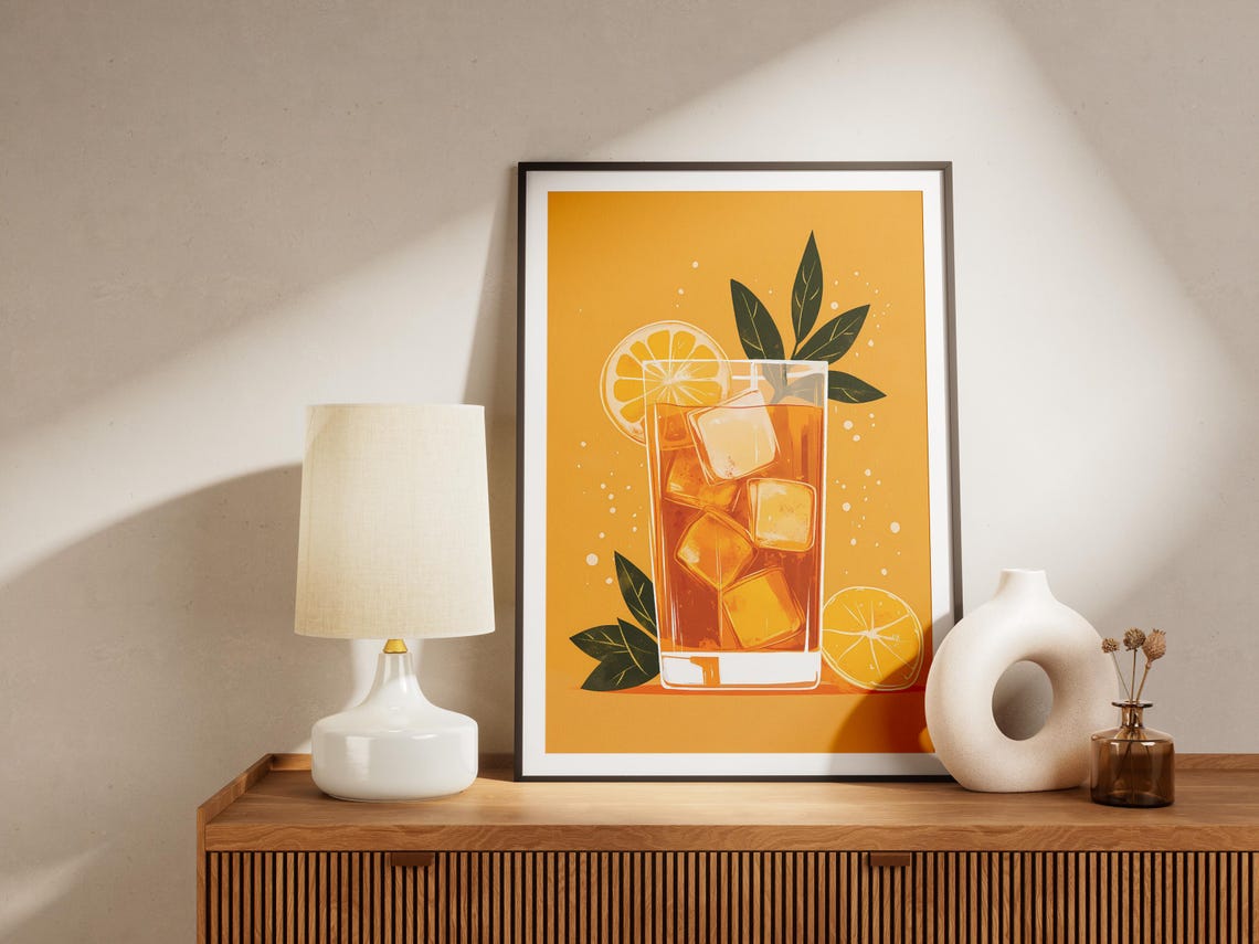 Retro Orange Iced Tea Glass with Lemon Slices Bold Kitchen Poster - Image 4