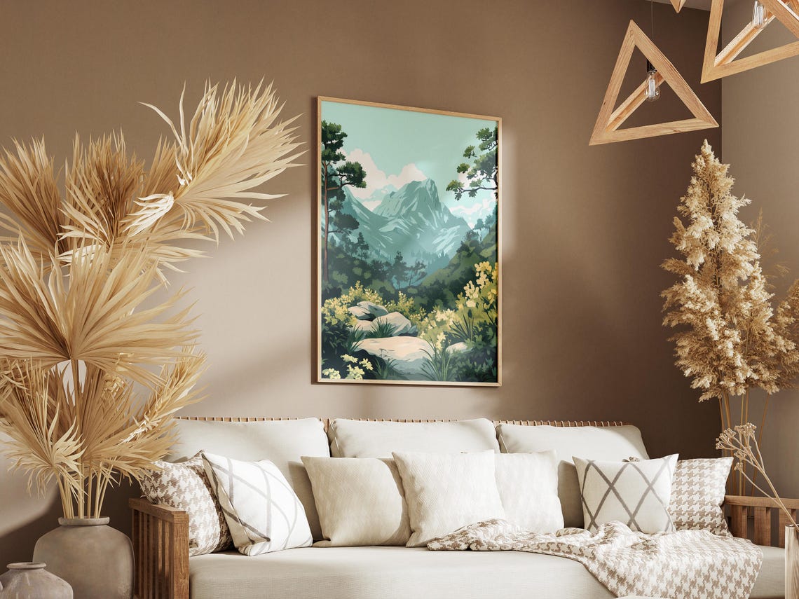 Alpine Valley Pines Yellow Wildflowers Stream Mountain Poster - Image 3