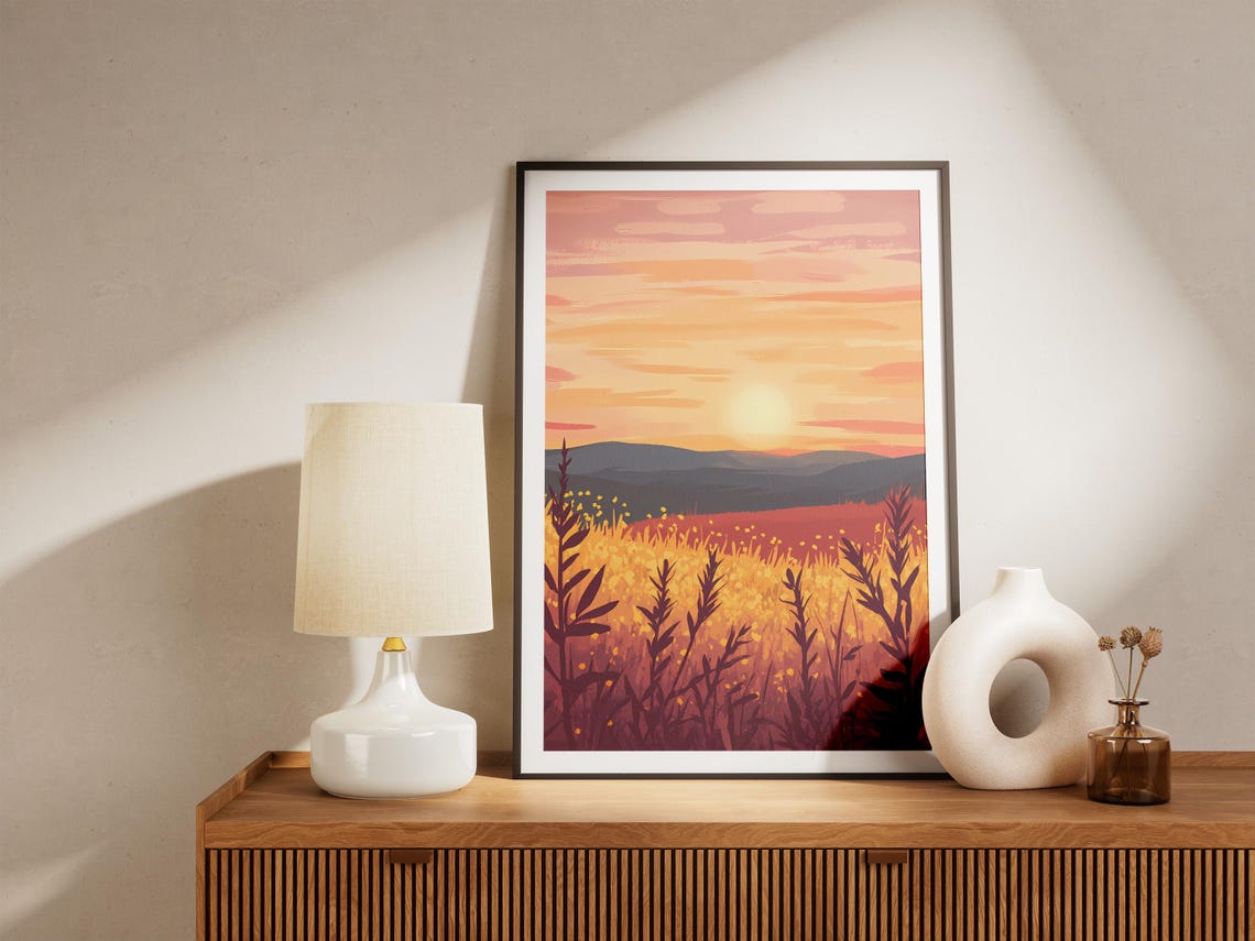 Prairie Sunset Golden Wildflower Tall Grasses Landscape Poster - Image 5