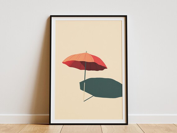 Beach Umbrella Shadow Poster Summer Vacation Print Modern Wall Art Abstract Geometric Home Decor Coastal Living