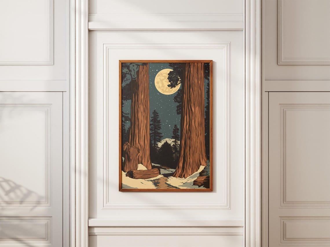 Sequoia National Park Giant Trees Under Moonlit Starry Night Poster - Image 2