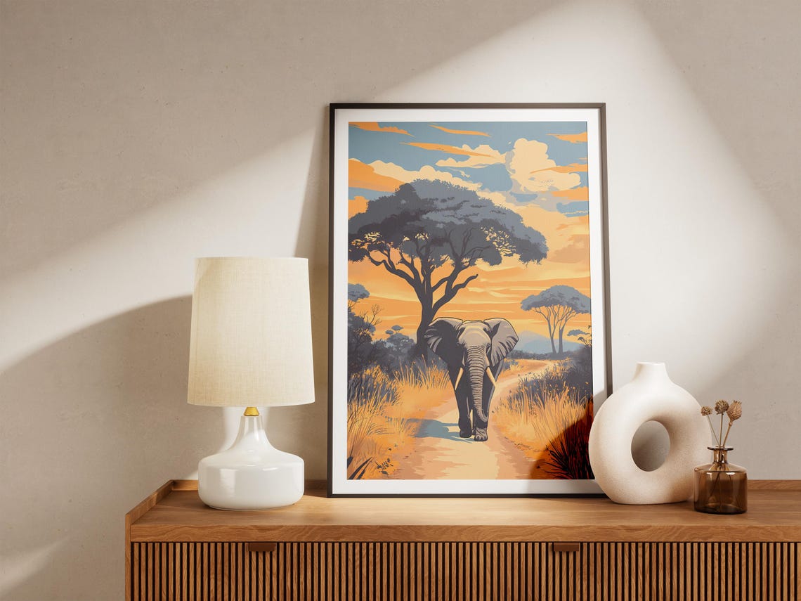 Zambia South Luangwa Elephant Safari Sunset Acacia Road Poster - Image 5