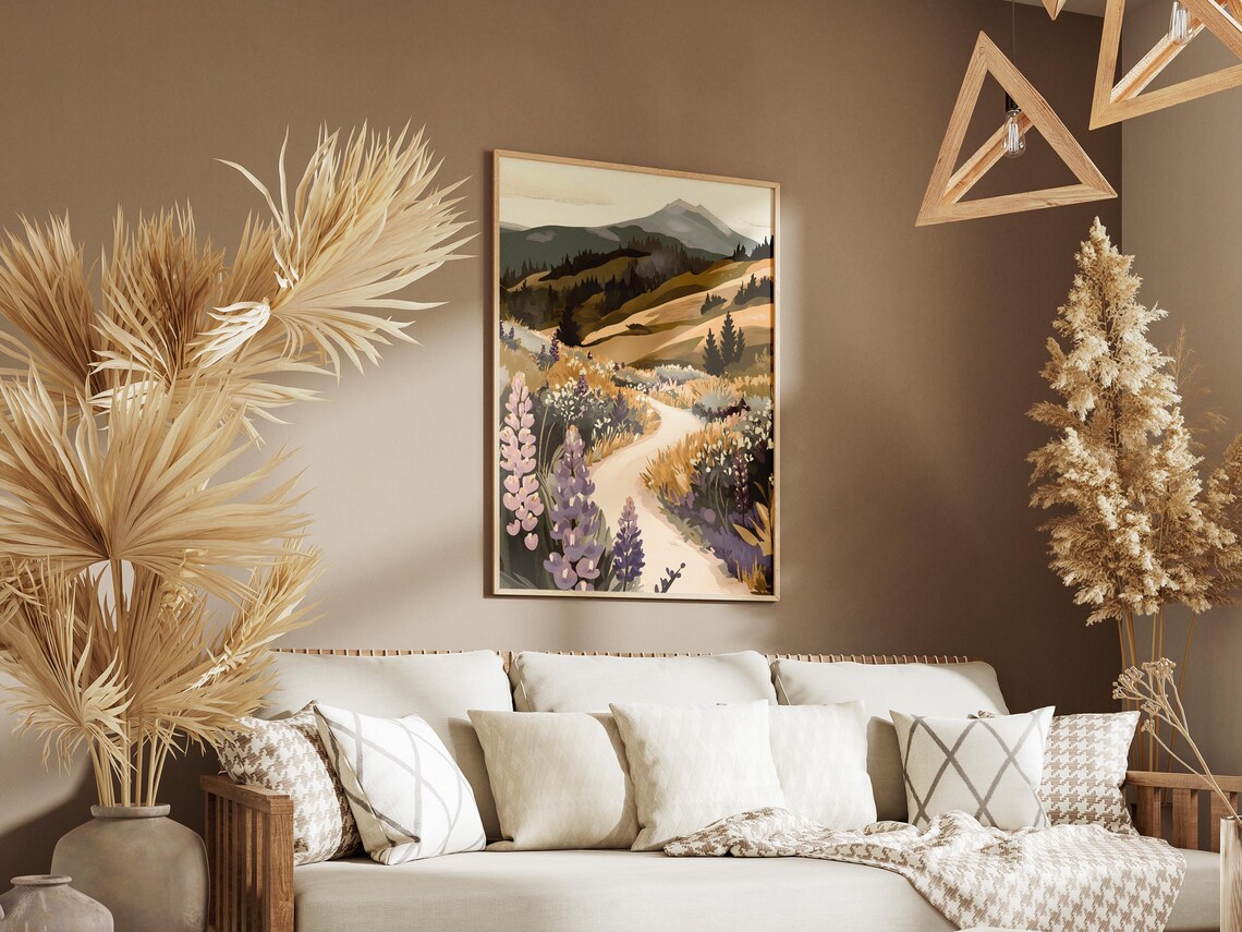 Lupine Field Trail Mountain Meadow Winding Path Scenic Poster - Image 3