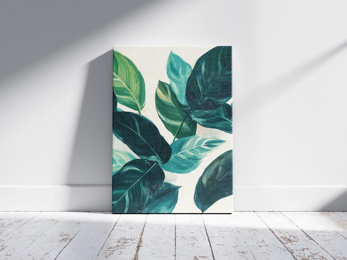 Teal Monstera Leaves Modern Tropical Botanical Art Decor Poster - Image 2