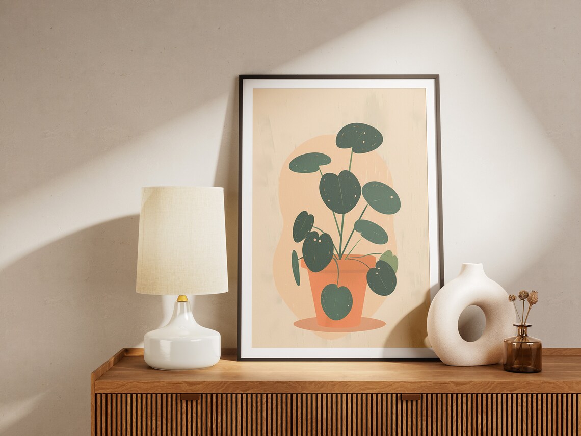 Potted Round Leaf Plant Terracotta Minimalist Botanical Poster - Image 2