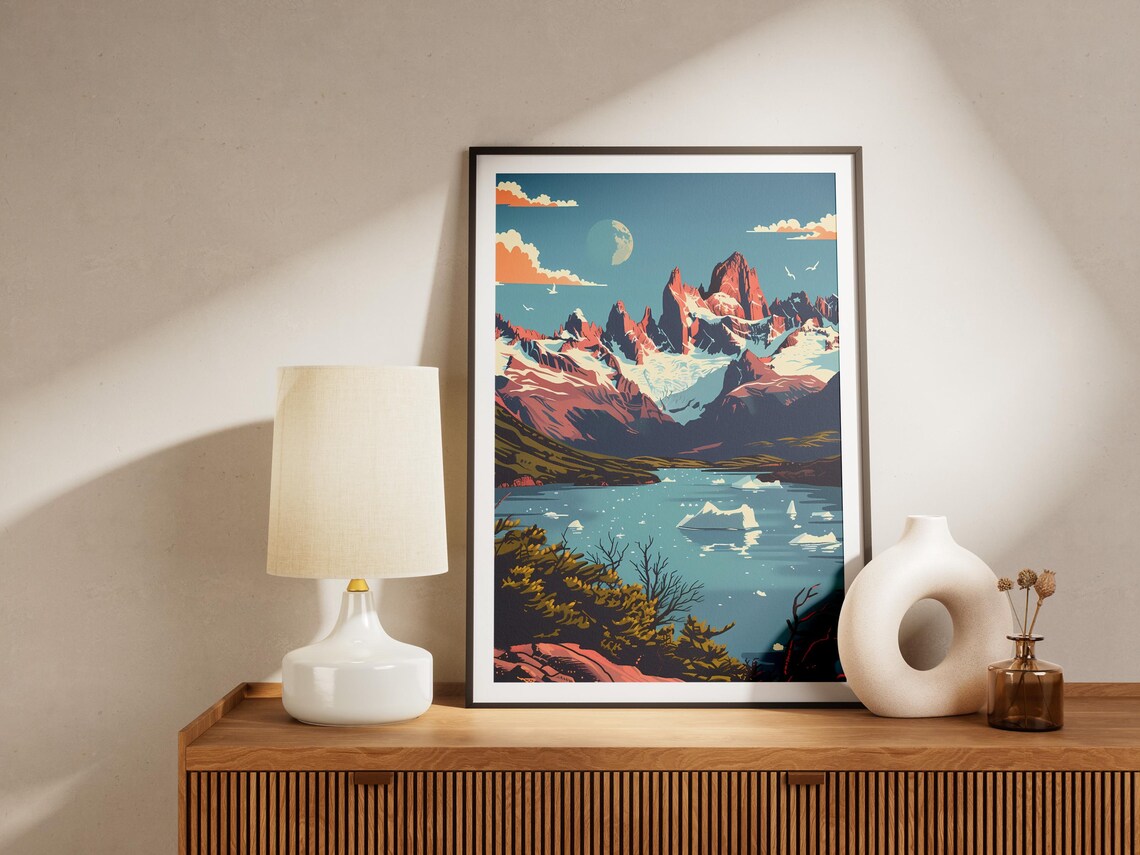 Jagged Granite Peaks Glacial Lake Icebergs Vintage Travel Poster - Image 2