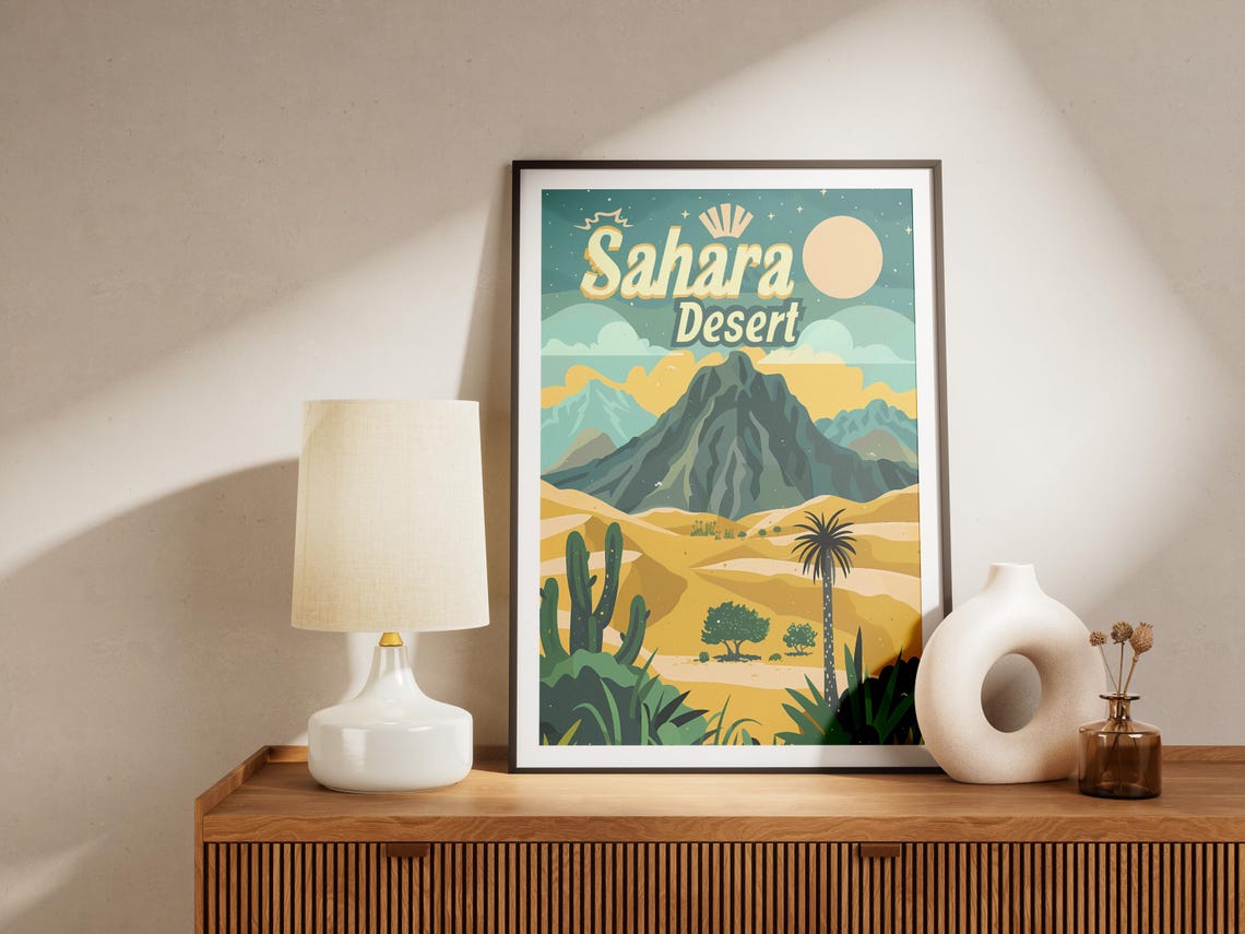 Sahara Desert Dunes Mountain Moon Retro Vintage Scenic Poster - Image 2